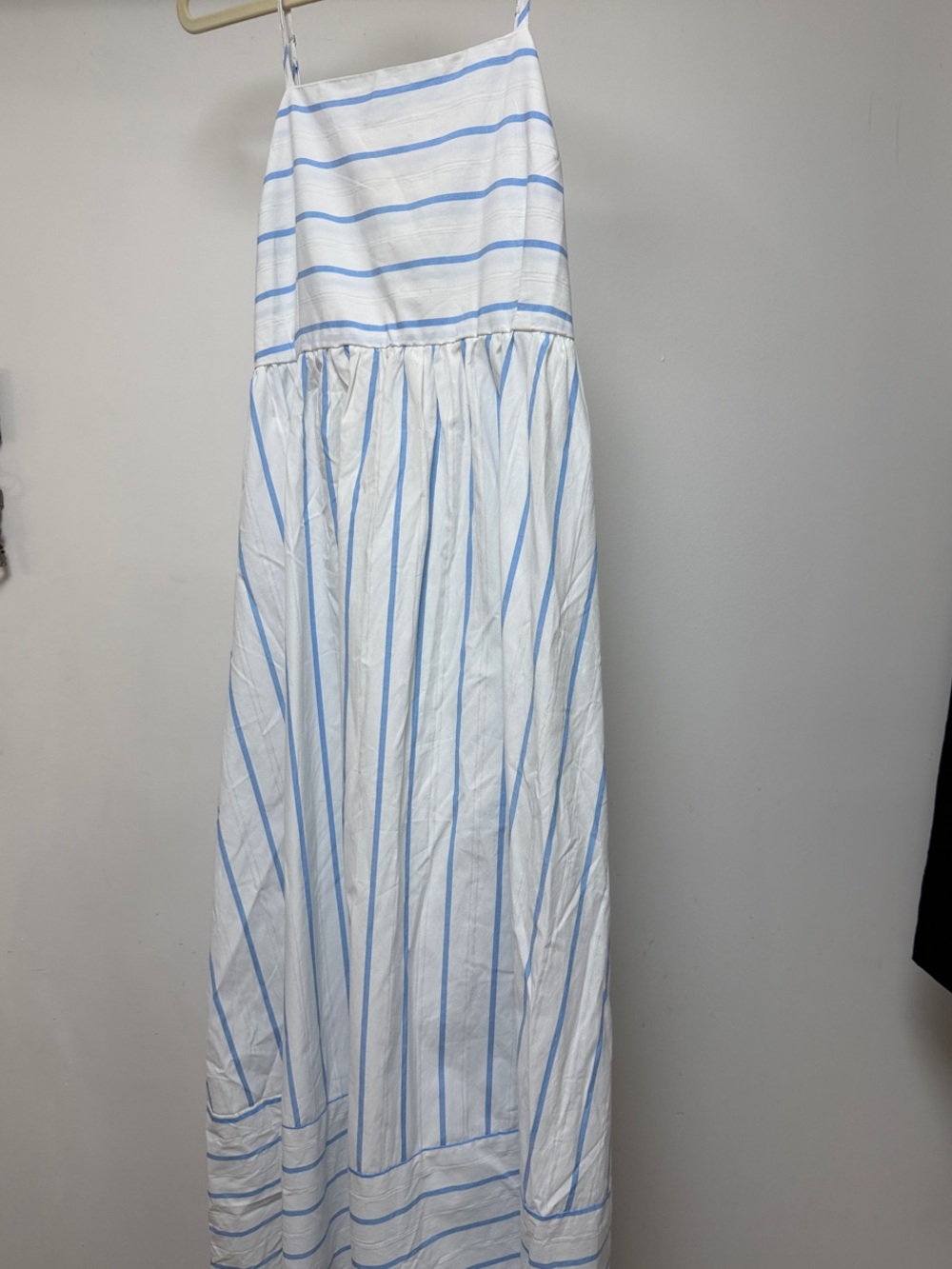 Women’s White and Light Blue Striped Sundress with Spaghetti Straps
